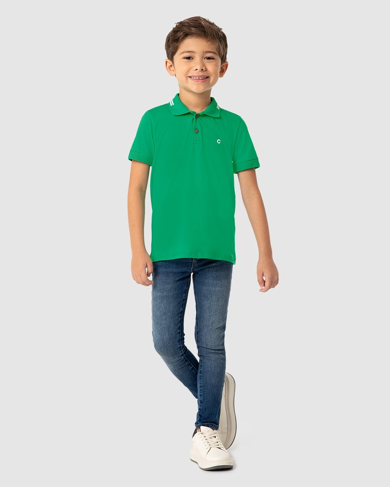 Camisa Polo Menino Peitilho Frontal Em Algodão - Carinhoso