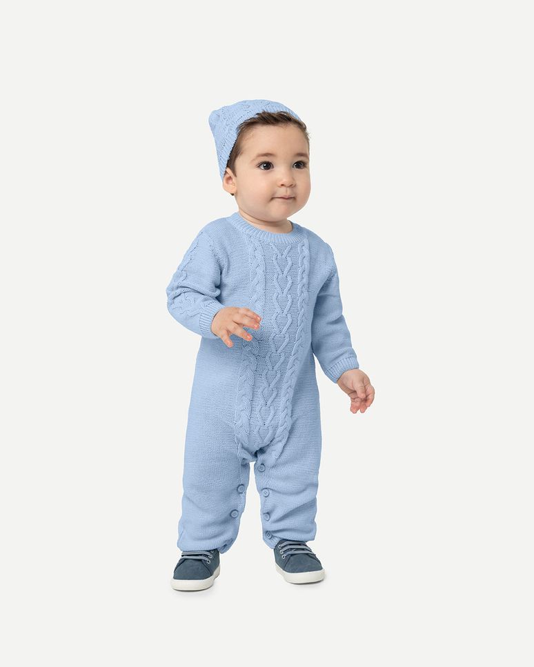 Conjunto Menina Macacão E Touca Em Tricô - Carinhoso