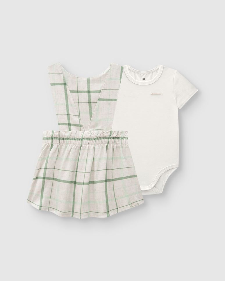 Conjunto Menina Body E Vestido Com Estampa Xadrez - Carinhoso