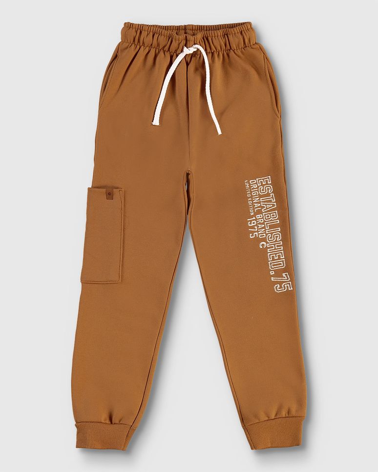 Calça Menino Jogger Estampa Bordada Em Moletom Flanelado - Carinhoso