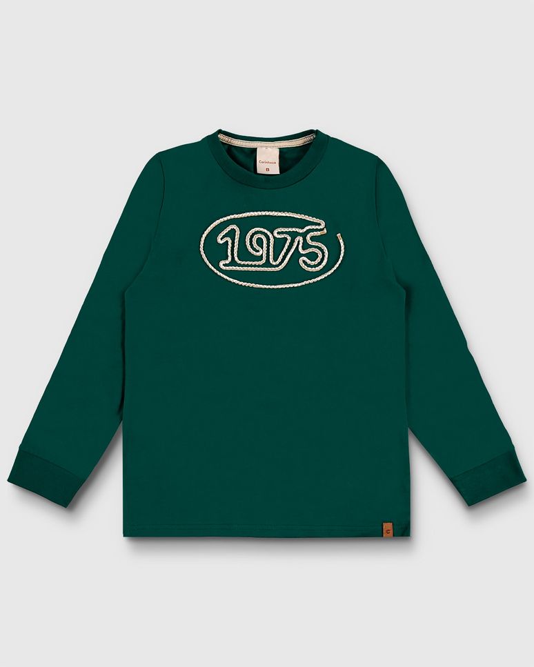 Camiseta Menino Manga Longa Bordado 1975 Em Algodão - Carinhoso