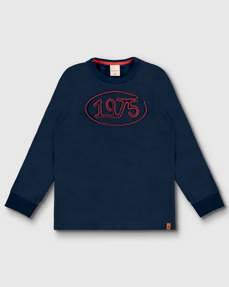 Camiseta Menino Manga Longa Bordado 1975 Em Algodão - Carinhoso