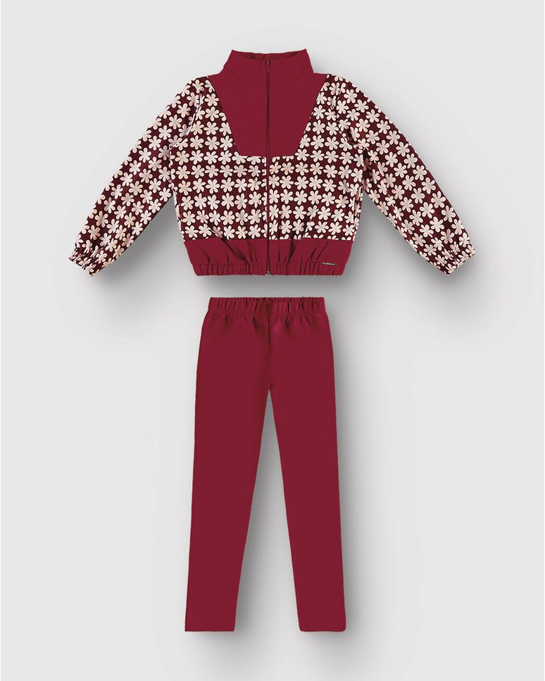 Conjunto Menina Jaqueta Gola Alta Estampa Floral E Legging - Carinhoso