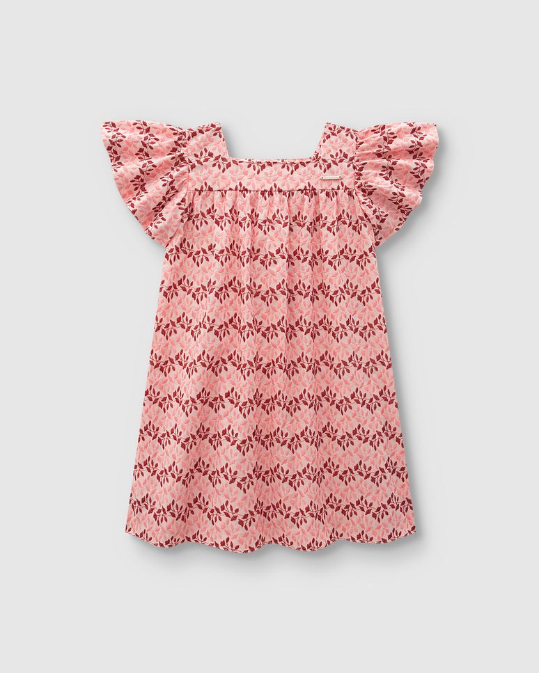 Vestido Menina Decote Quadrado Em Tecido Bordado - Carinhoso