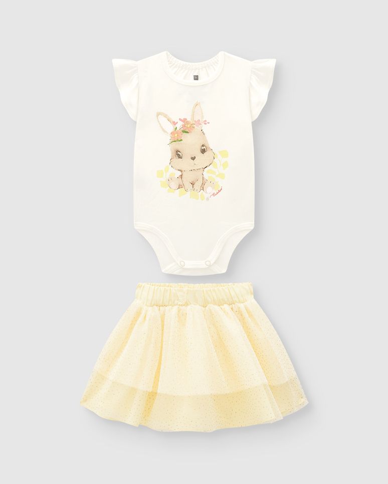 Conjunto Menina Body E Saia Em Algodão E Tule - Carinhoso