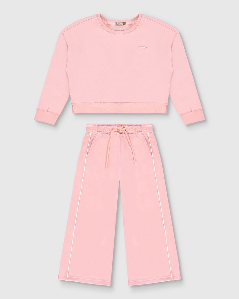 Conjunto Menina Blusão E Calça Cadarço Frontal Em Malha Térmica - Carinhoso