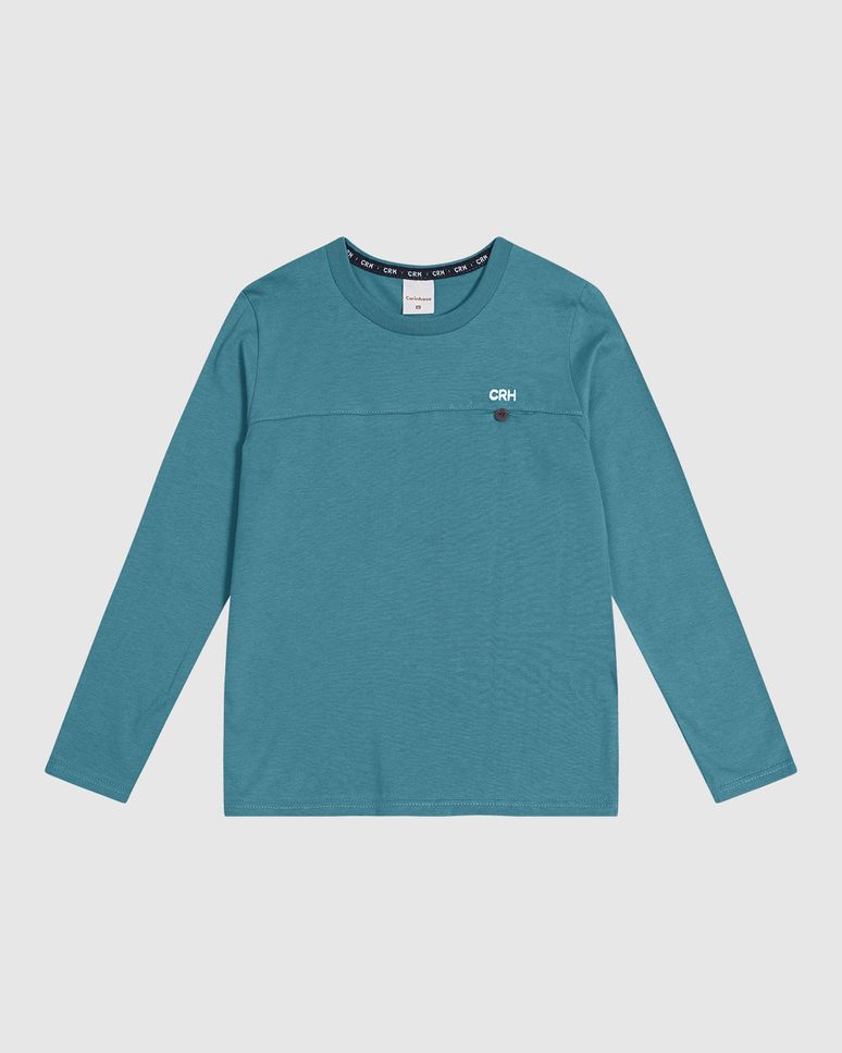 Camiseta Menino Manga Longa Bolso Frontal Em Algodão - Carinhoso