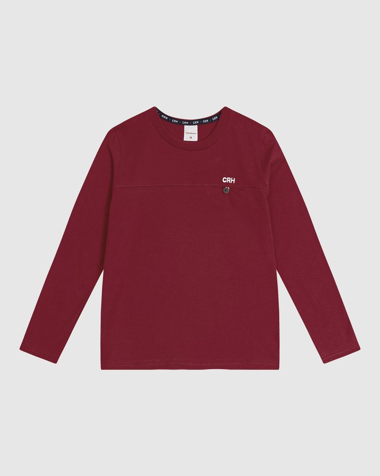Camiseta Menino Manga Longa Bolso Frontal Em Algodão - Carinhoso