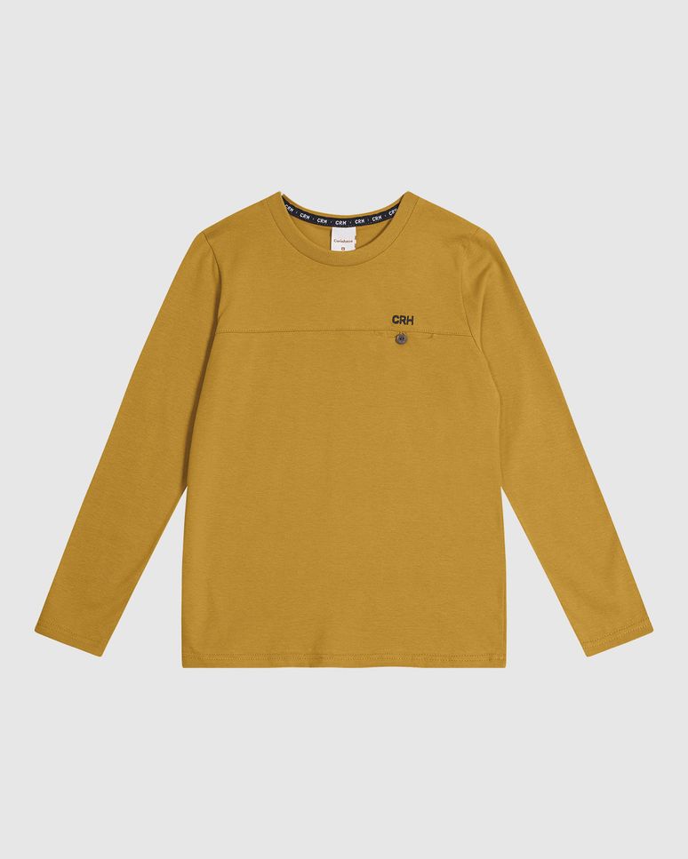 Camiseta Menino Manga Longa Bolso Frontal Em Algodão - Carinhoso