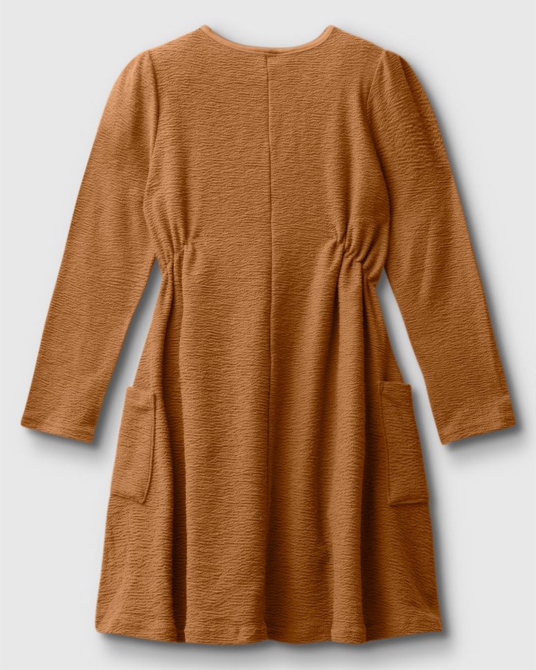 Vestido Menina Detalhe Laço Bolso Lateral Em Malha Texturizada - Carinhoso