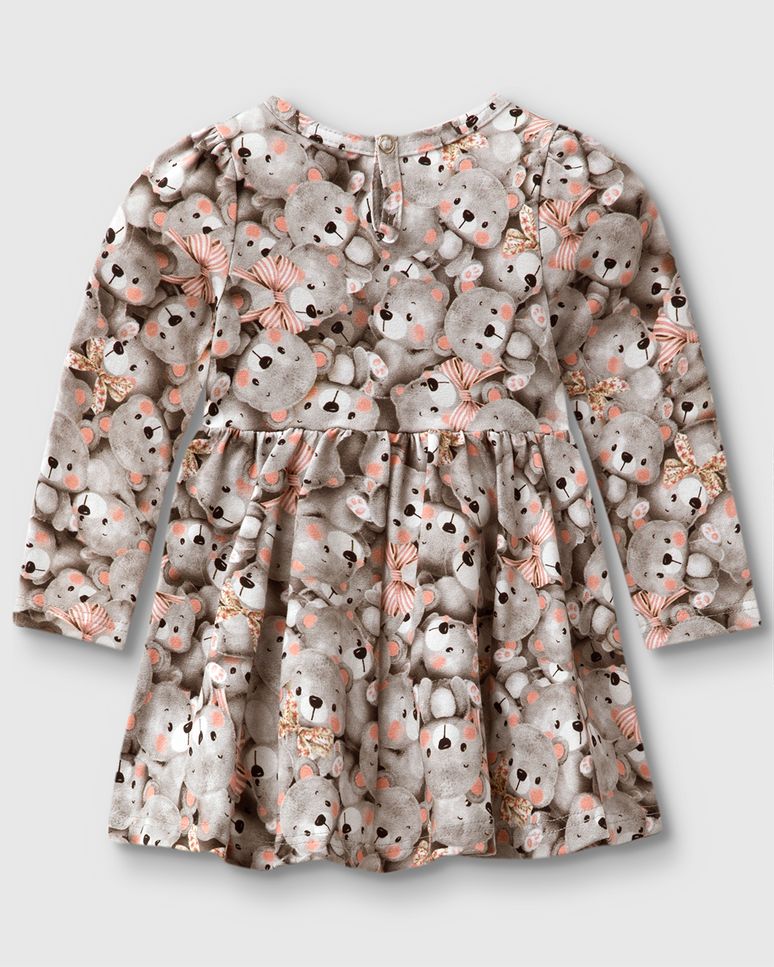 Vestido Body Menina Manga Longa Estampado Em Algodão - Carinhoso