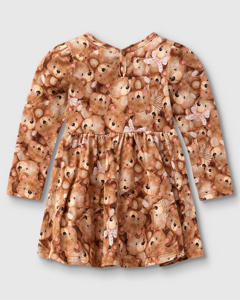 Vestido Body Menina Manga Longa Estampado Em Algodão - Carinhoso