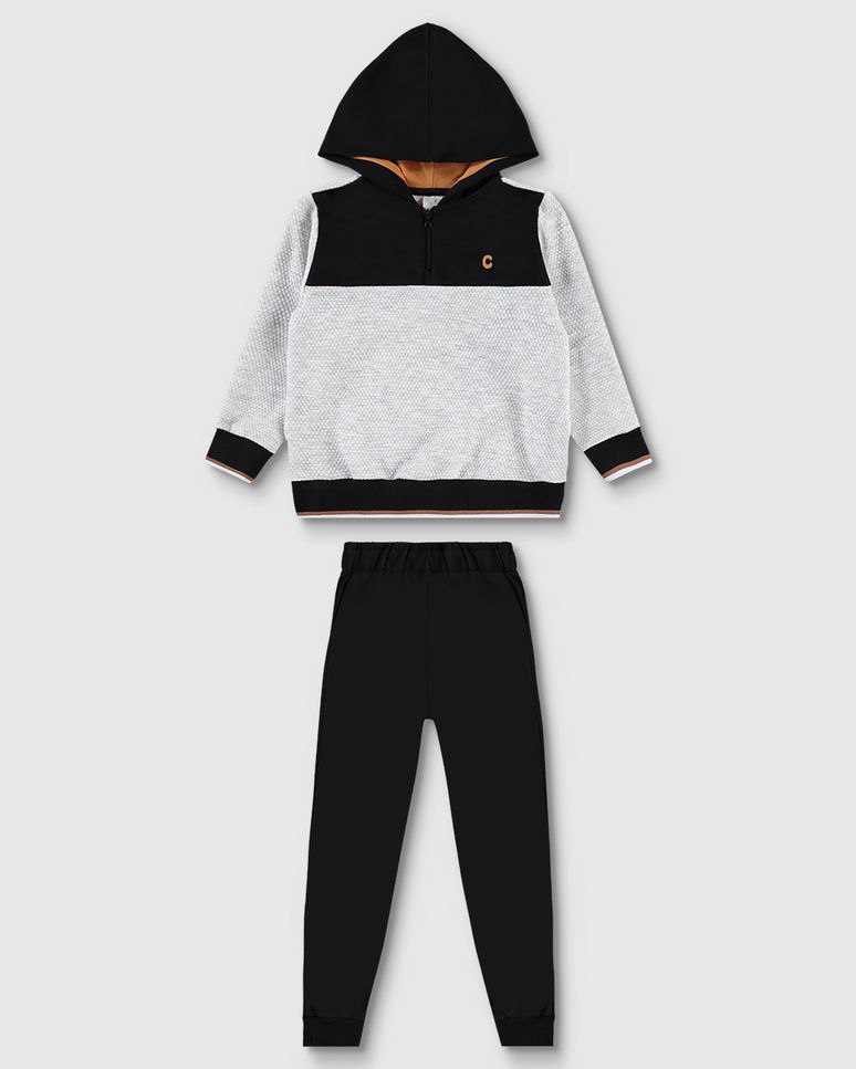 Conjunto Menino Blusão Zíper Frontal Em Jacquard Texturizado - Carinhoso