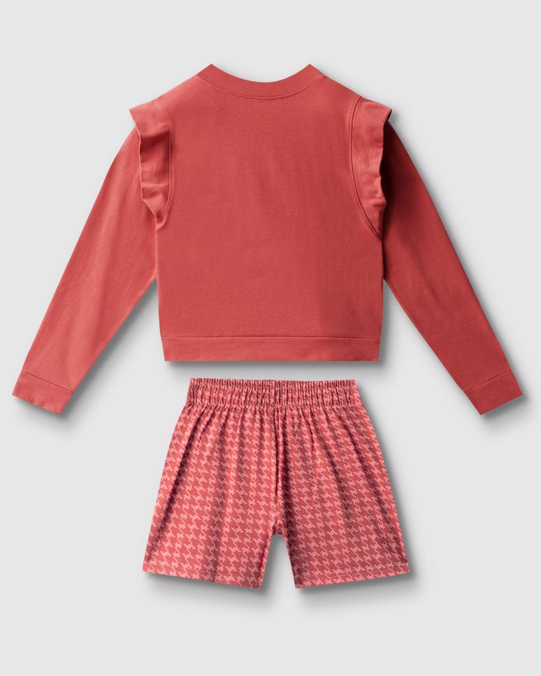 Conjunto Menina Blusa Manga Longa E Shorts Saia Estampado - Carinhoso