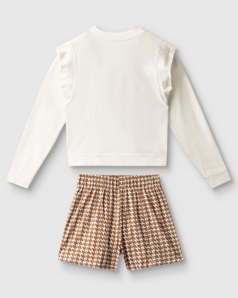 Conjunto Menina Blusa Manga Longa E Shorts Saia Estampado - Carinhoso