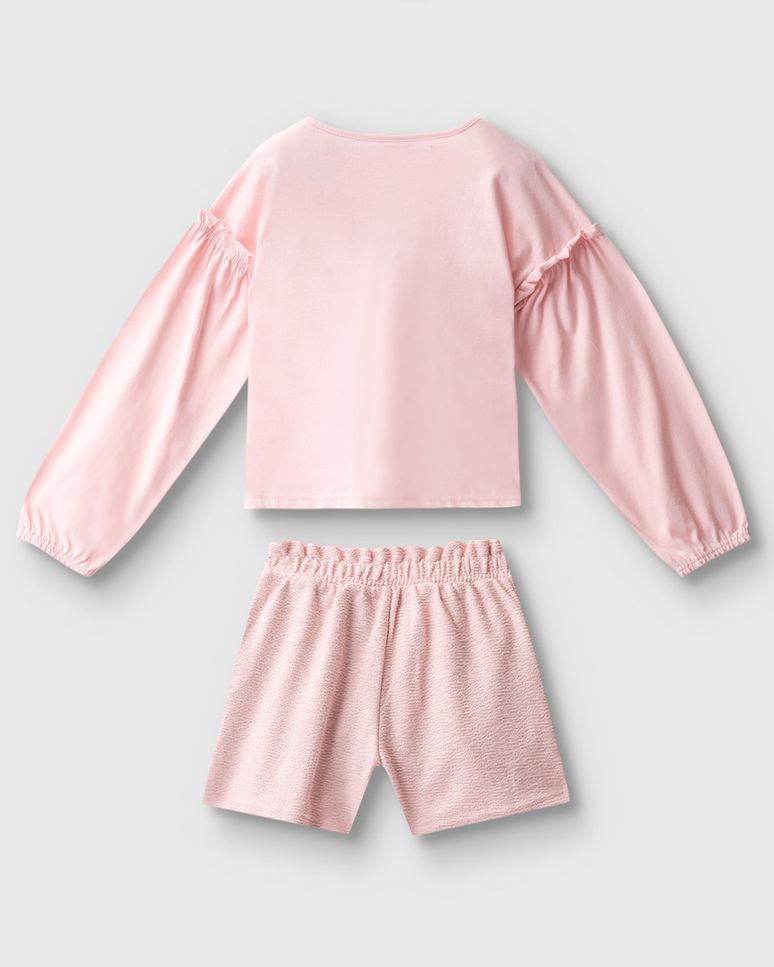 Conjunto Menina Blusa Estampa Bordada E Shorts Em Algodão - Carinhoso