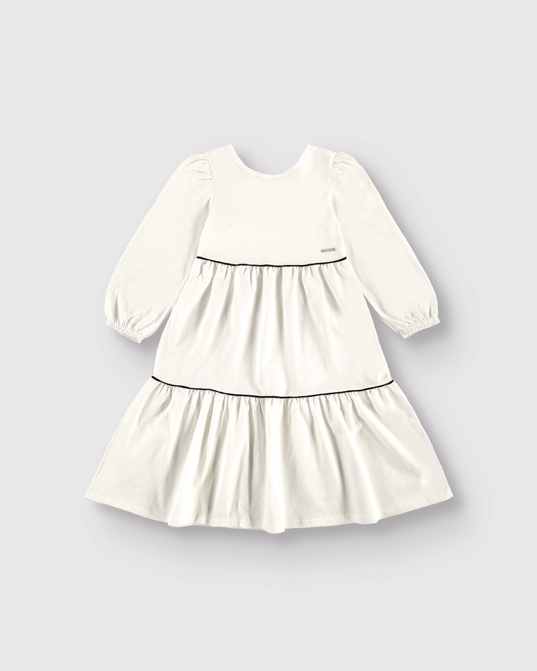 Vestido Menina Midi Amplo Manga Longa Em Malha Texturizada - Carinhoso