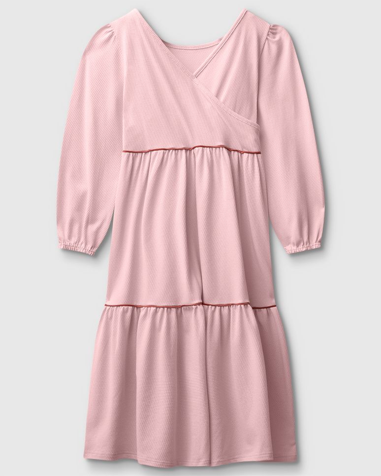 Vestido Menina Midi Amplo Manga Longa Em Malha Texturizada - Carinhoso