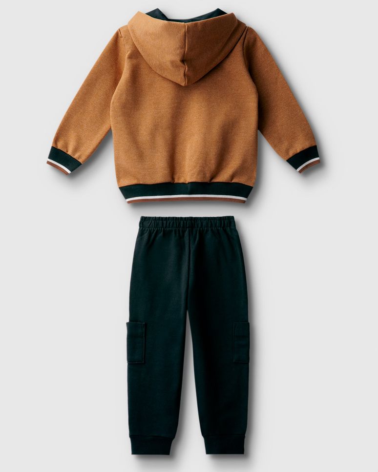 Conjunto Menino Jaqueta Com Capuz Em Moletom Rajado Flanelado - Carinhoso