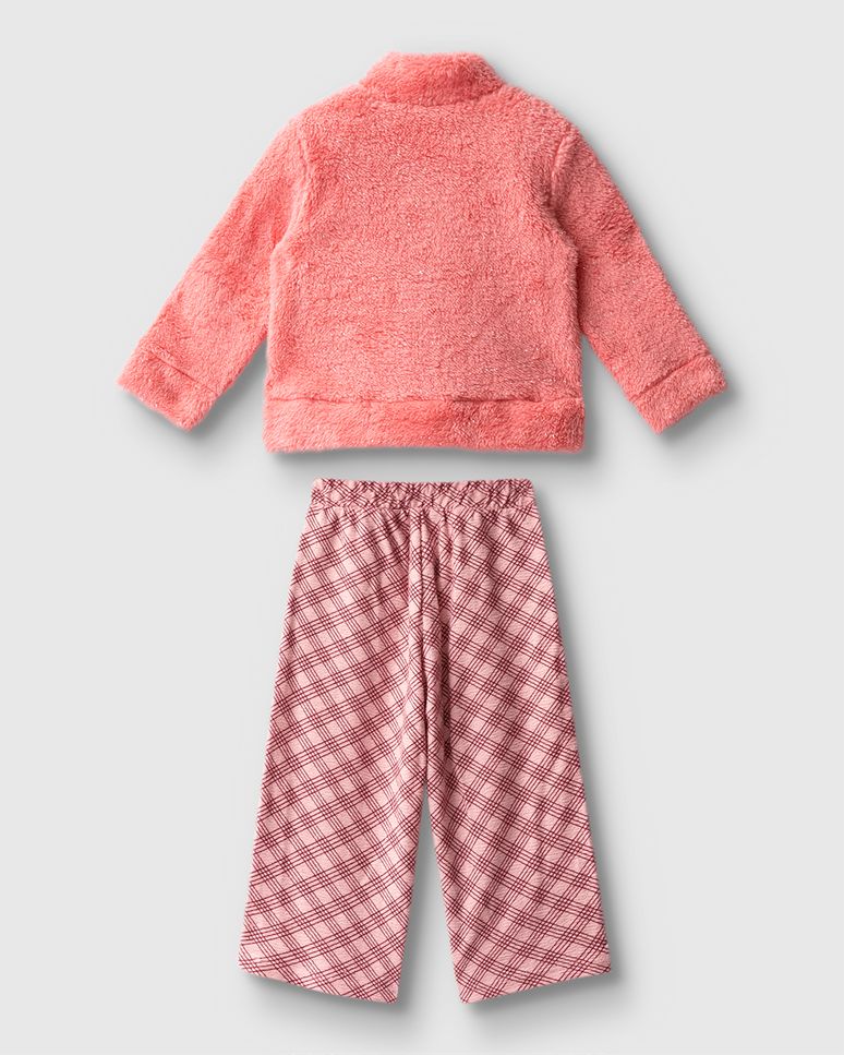 Conjunto Menina Jaqueta Em Pelúcia E Calça Estampada - Carinhoso