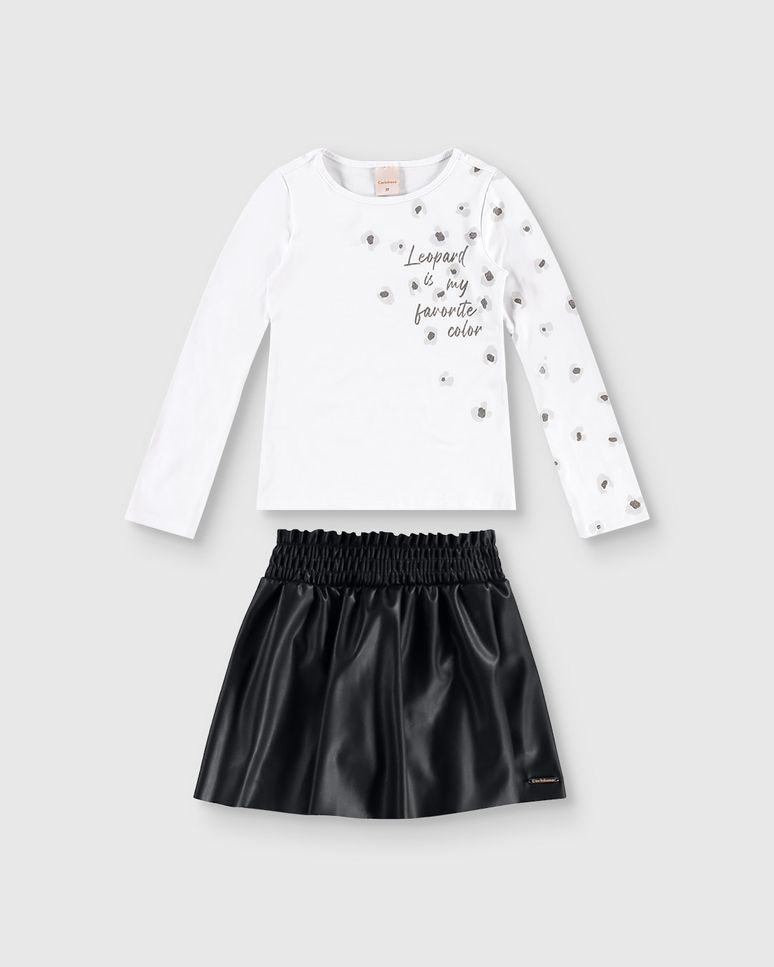 Conjunto Menina Shorts Saia Cós Elástico Em Corino - Carinhoso