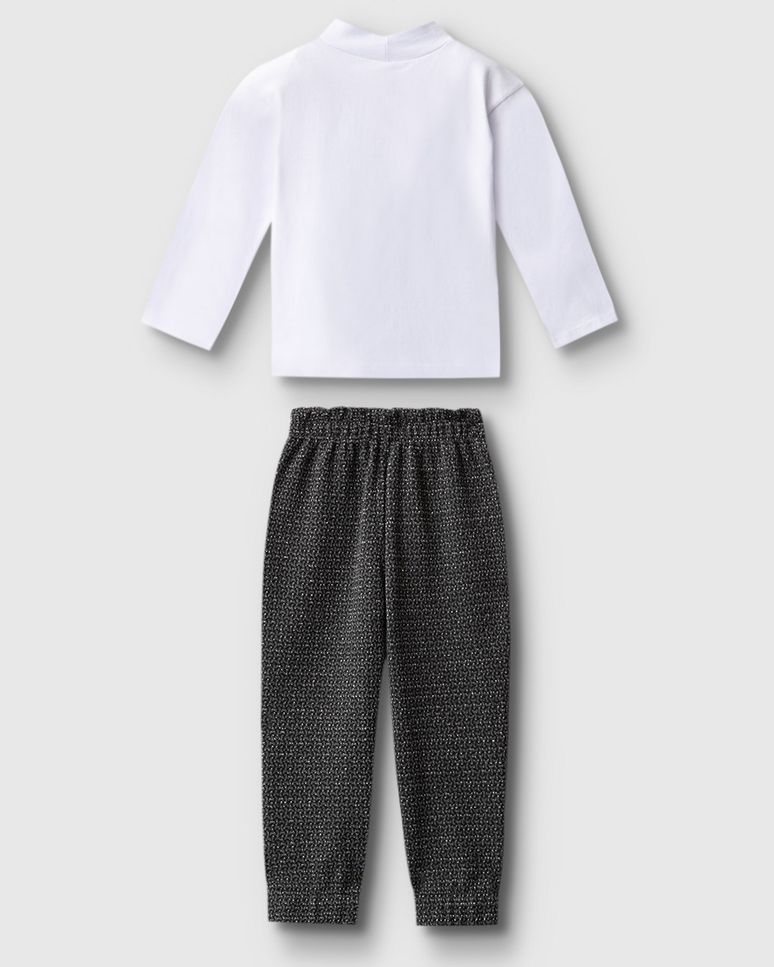 Conjunto Menina Blusa E Calça Em Malha Jacquard Lurex - Carinhoso