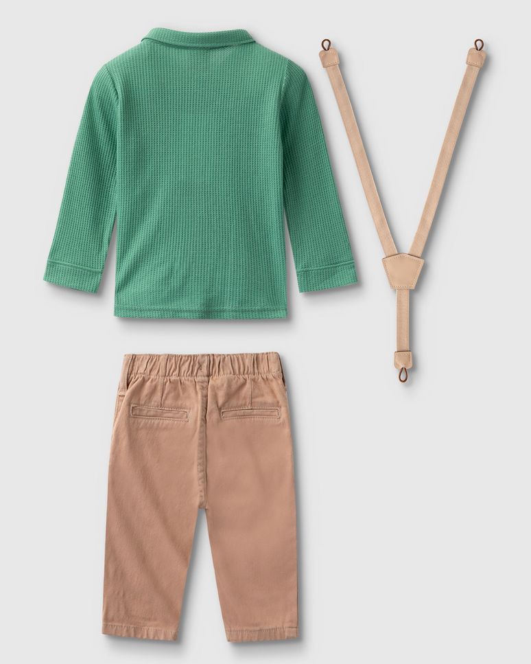 Conjunto Menino Camisa E Calça Com Suspensório Removível - Carinhoso