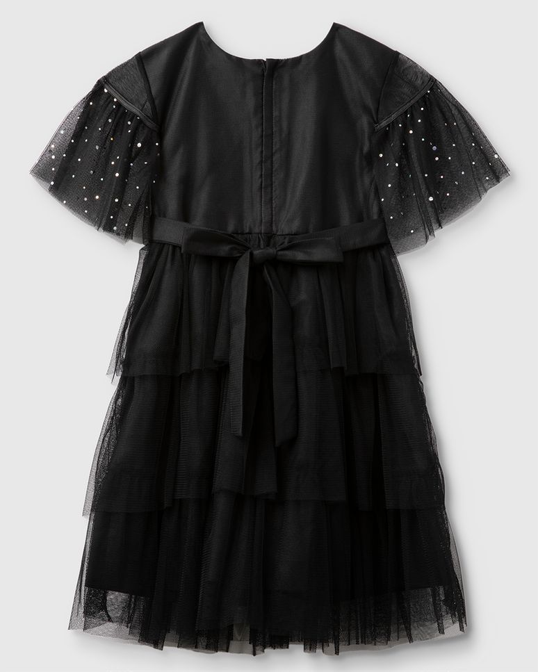 Vestido Menina Babados Com Brilho Amarração Costas Em Tule - Carinhoso