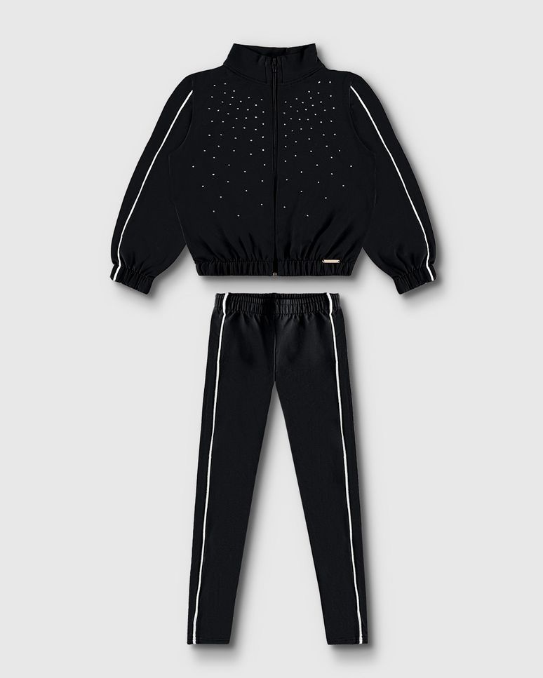 Conjunto Menina Jaqueta Com Strass Em Moletom Stretch Flanelado - Carinhoso