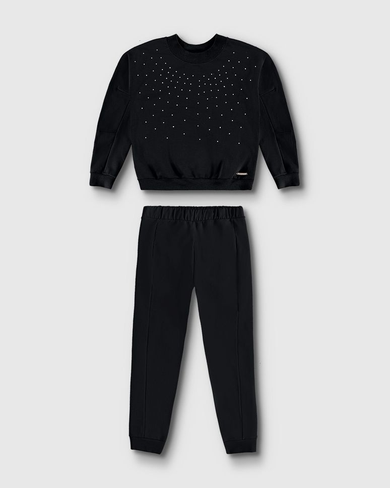Conjunto Menina Blusão Com Strass Em Moletom Stretch Flanelado - Carinhoso