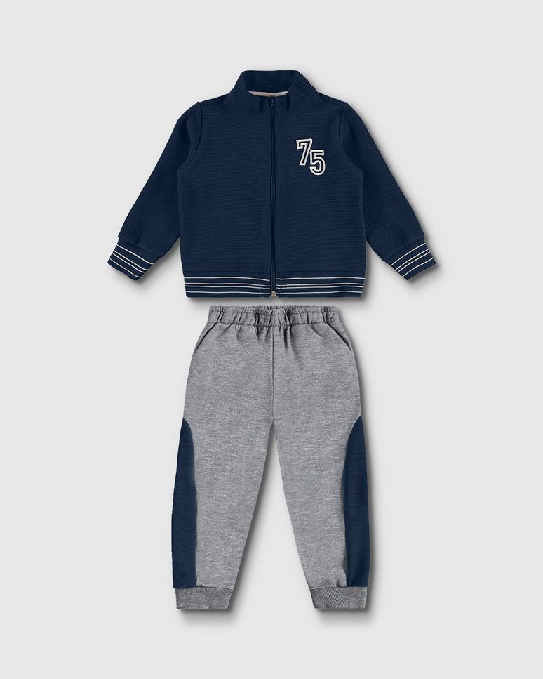 Conjunto Menino Jaqueta Gola Alta Em Malha Texturizada - Carinhoso