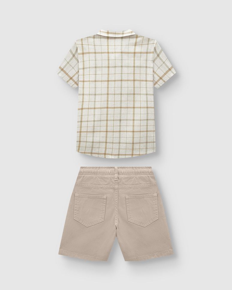 Conjunto Menino Camisa Estampa Xadrez Em Viscolinho - Carinhoso