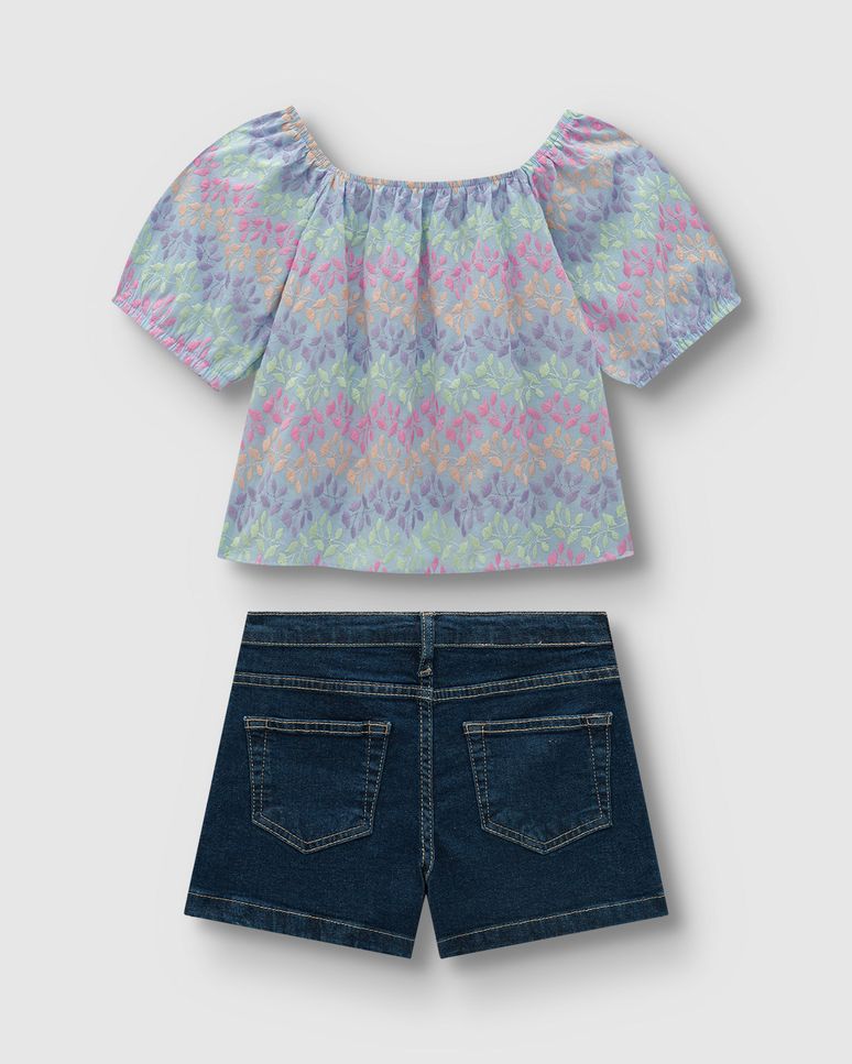 Conjunto Menina Blusa Em Tecido Bordado - Carinhoso