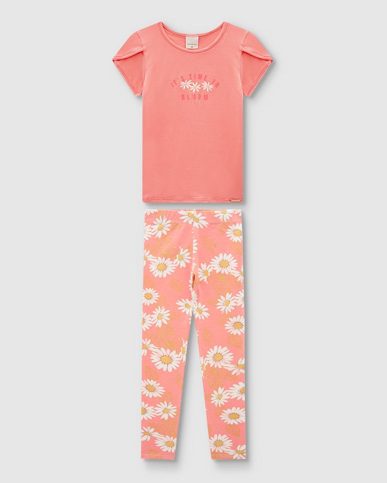 Conjunto Menina Blusa E Legging Estampa Floral Em Algodão - Carinhoso