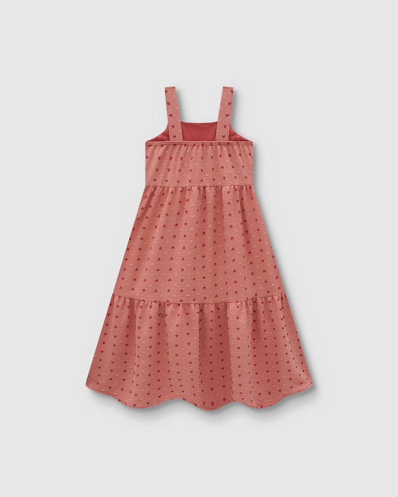 Vestido Menina Midi Decote Quadrado Em Plumetis Coração - Carinhoso