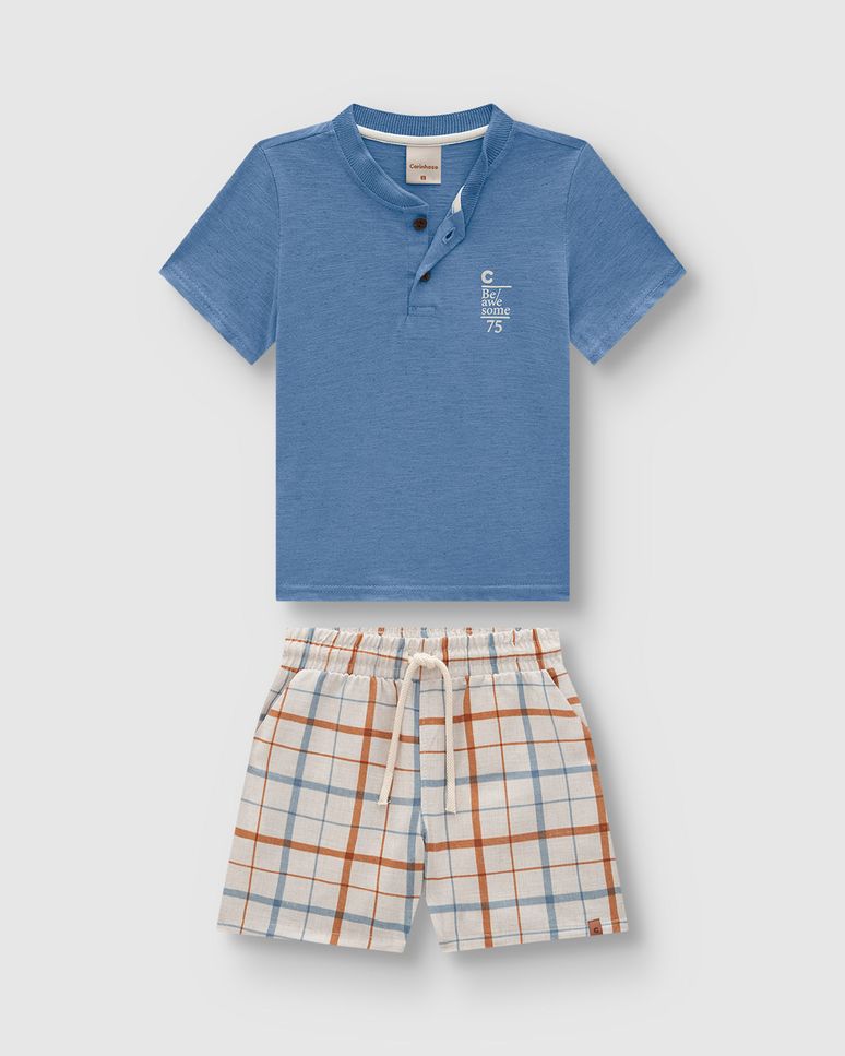 Conjunto Menino Bermuda Estampa Xadrez Em Viscolinho - Carinhoso