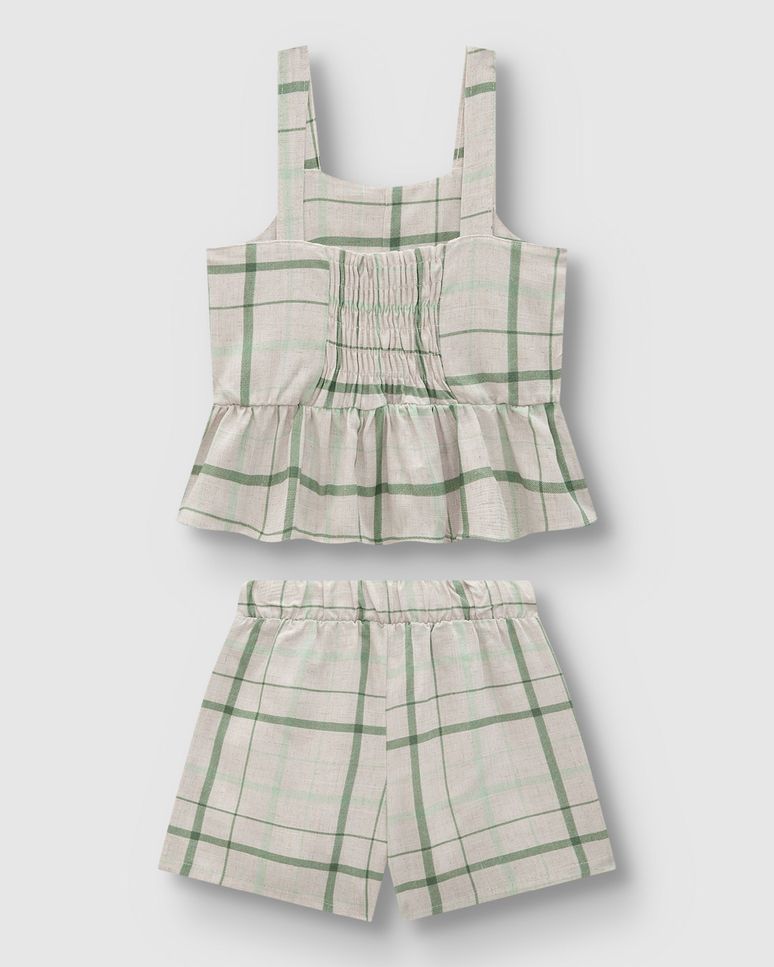 Conjunto Menina Regata E Shorts Xadrez Em Viscolinho Texturizado - Carinhoso