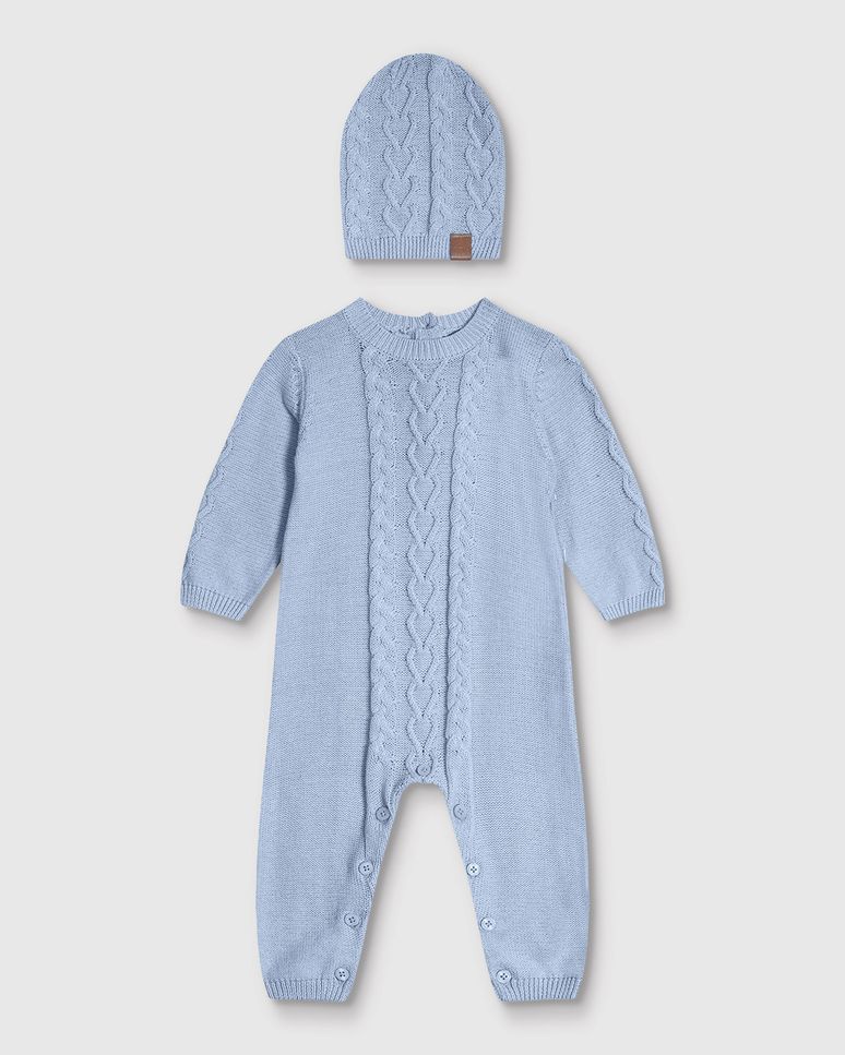 Conjunto Menina Macacão E Touca Em Tricô - Carinhoso