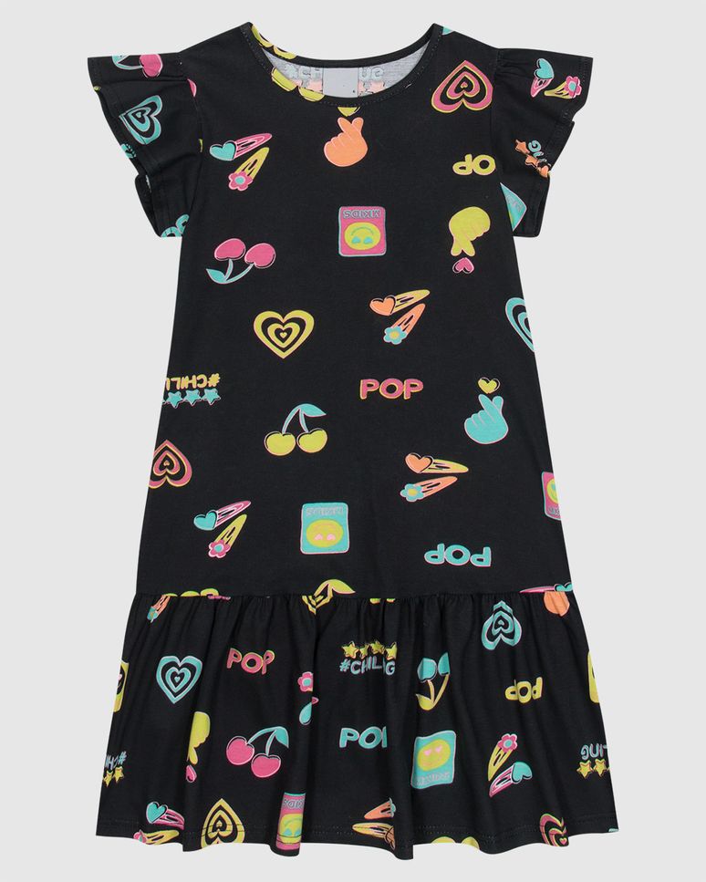 Vestido Infantil Evasê Estampa Pop Cerejas Em Algodão Malwee Kids