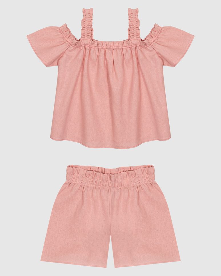 Conjunto Infantil Menina Blusa Ombro A Ombro + Alça Em Viscolinho Malwee Kids