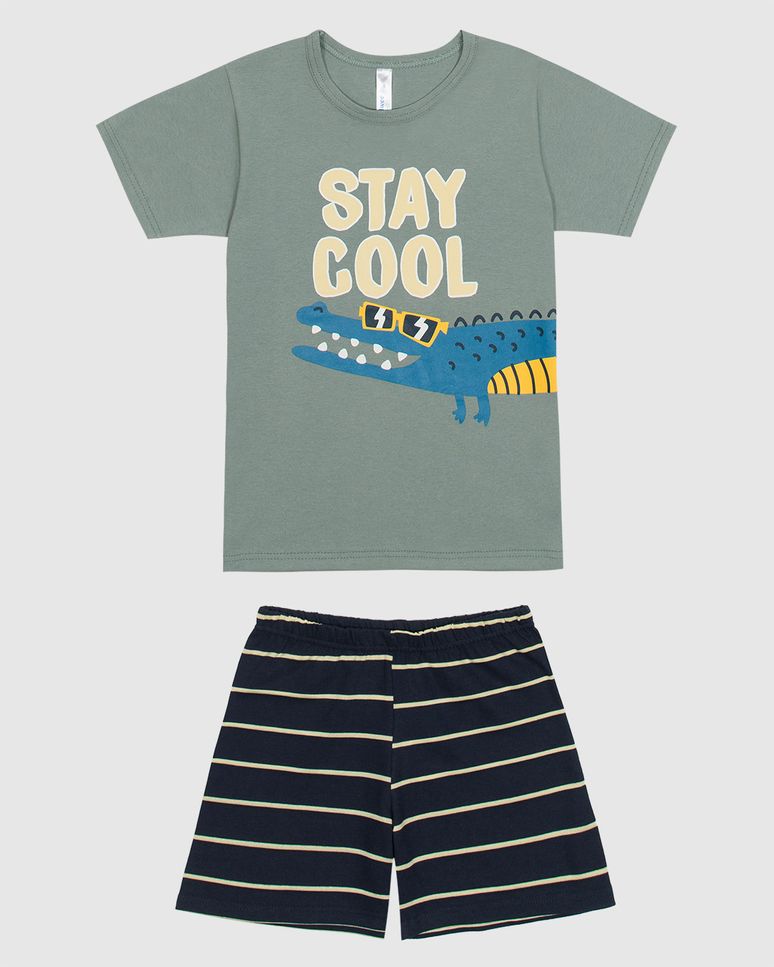 Pijama Infantil Menino Camiseta E Shorts Em Malha Listrada Malwee Kids