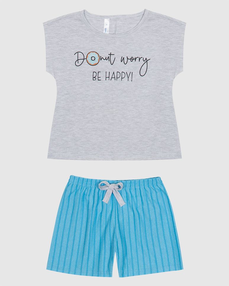 Pijama Infantil Menina Shorts Em Malha Listrada Malwee Kids