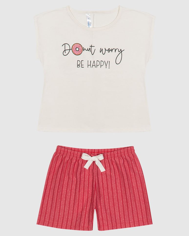 Pijama Infantil Menina Shorts Em Malha Listrada Malwee Kids