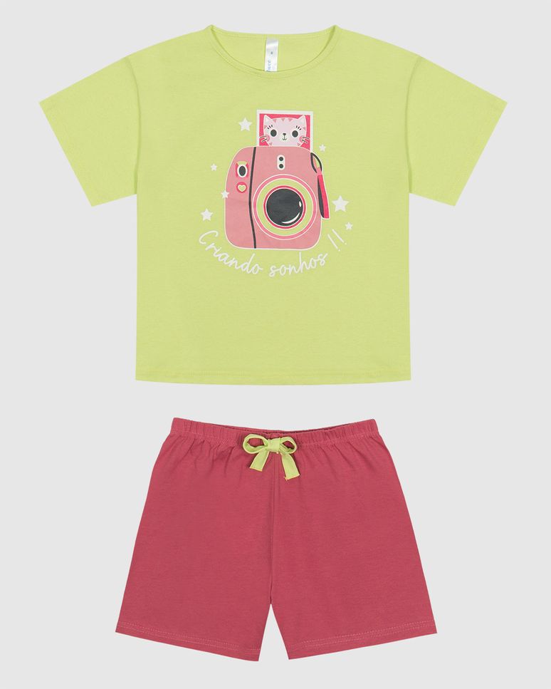 Pijama Infantil Menina Blusa Estampa Frontal E Shorts Em Algodão Malwee Kids