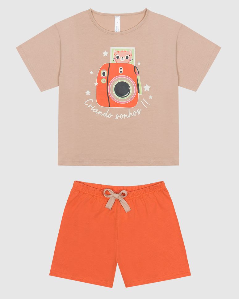 Pijama Infantil Menina Blusa Estampa Frontal E Shorts Em Algodão Malwee Kids