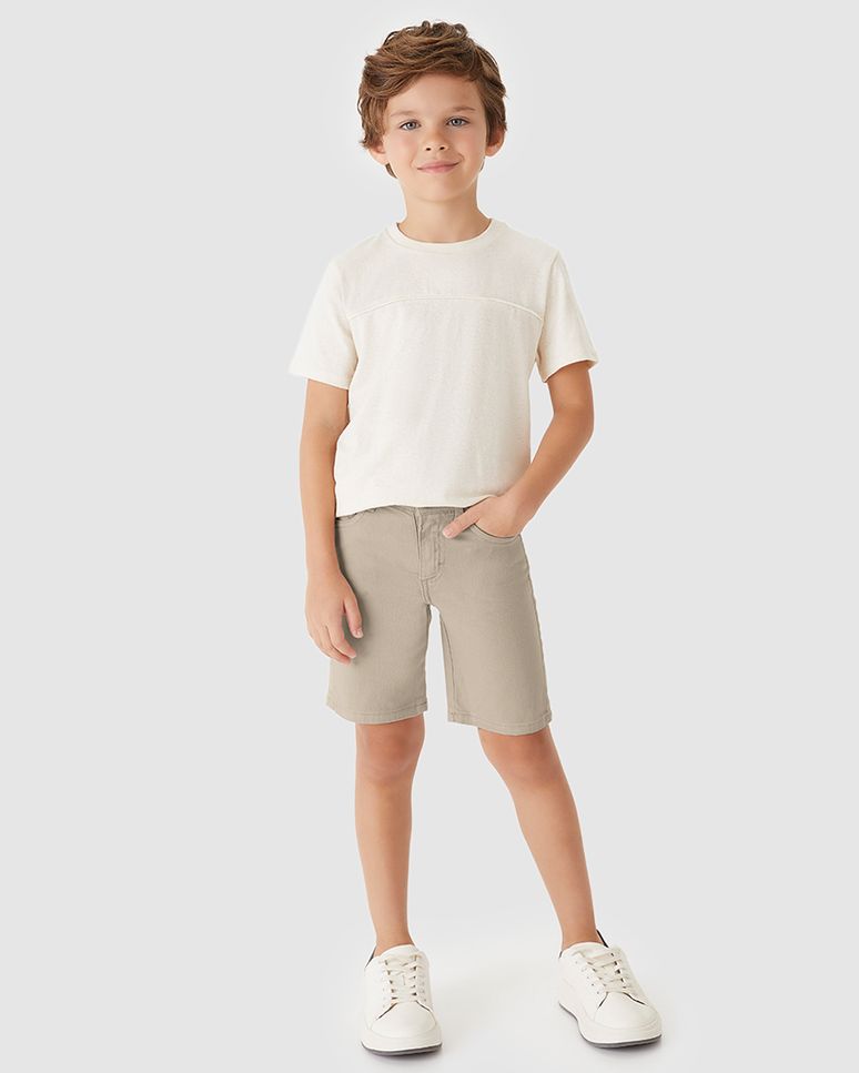 Bermuda Menino Comfort Bolso Funcional Em Sarja Com Elastano - Carinhoso