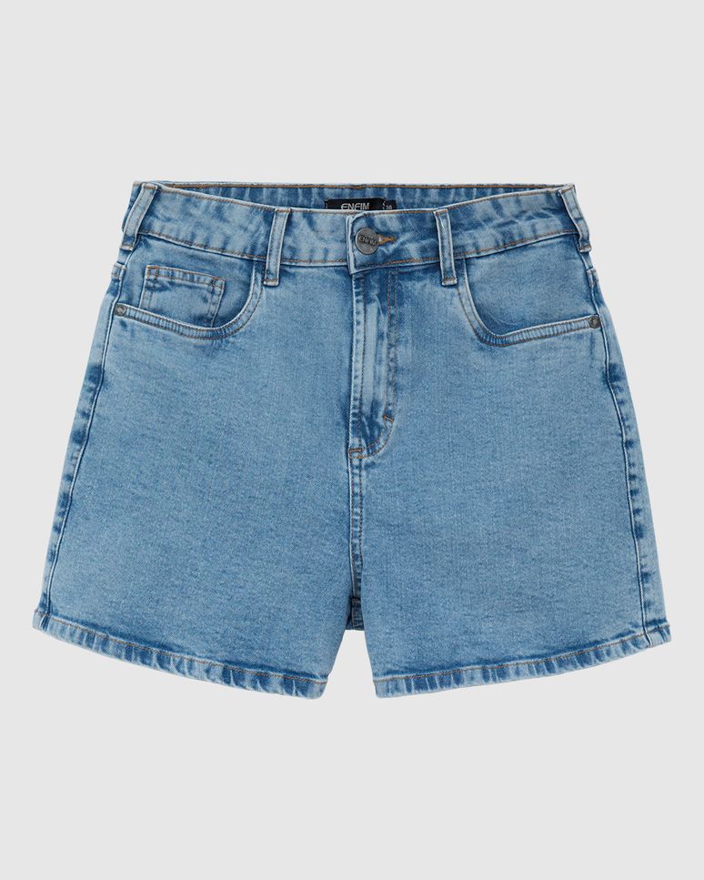 Shorts Feminino Mom Cintura Alta Bolso Funcional Em Jeans Stretch - ENFIM