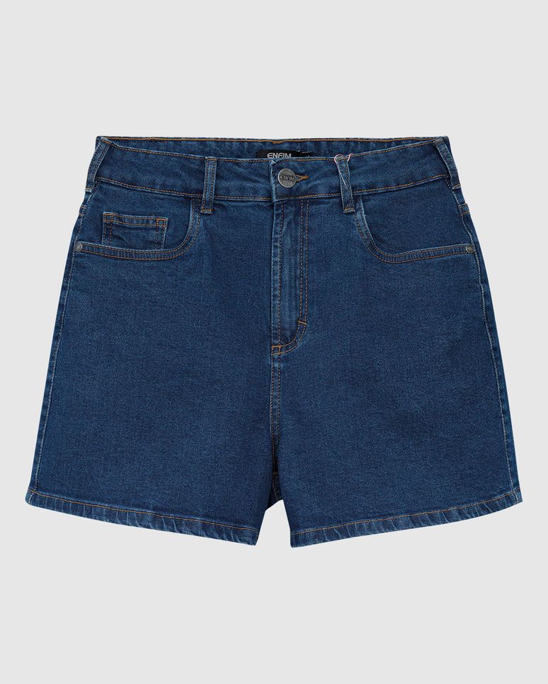 Shorts Feminino Mom Cintura Alta Bolso Funcional Em Jeans Stretch - ENFIM