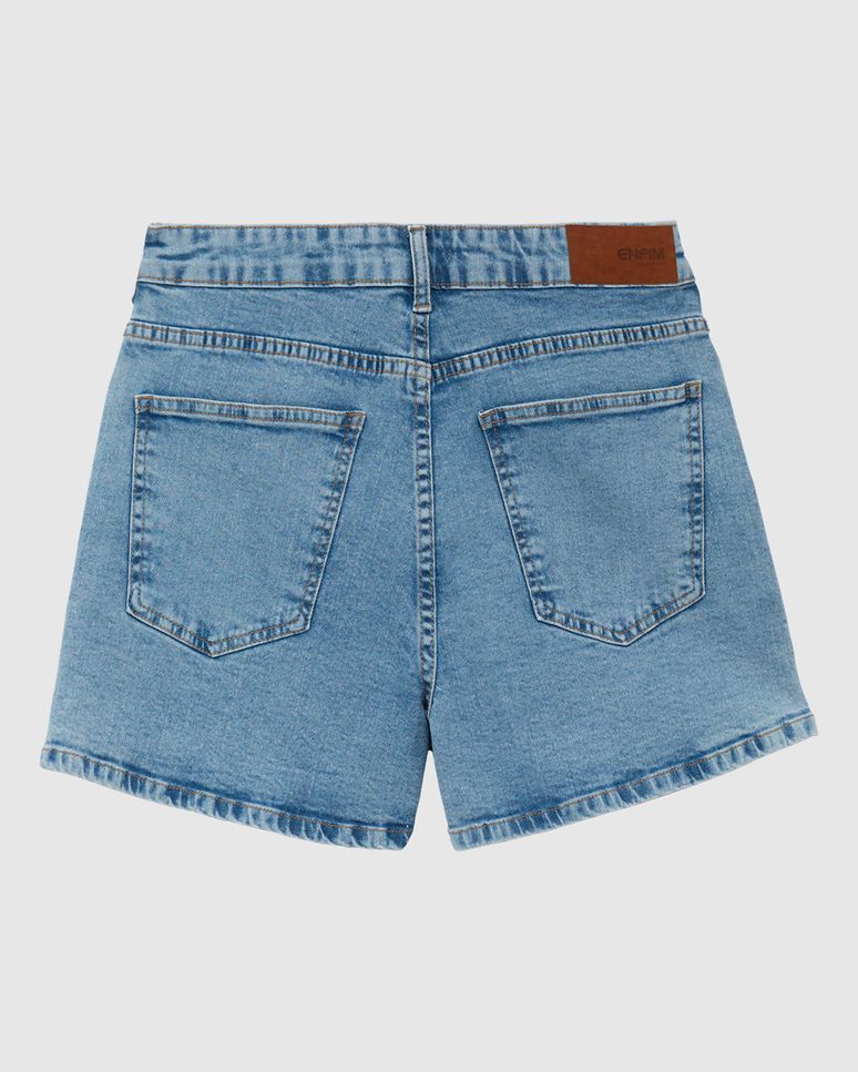 Shorts Feminino Mom Cintura Alta Bolso Funcional Em Jeans Stretch - ENFIM