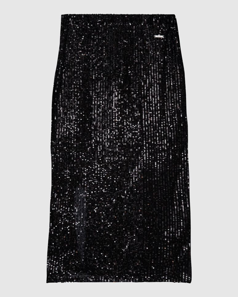 Saia Midi Feminina Com Fenda Frontal Em Paetê - ENFIM